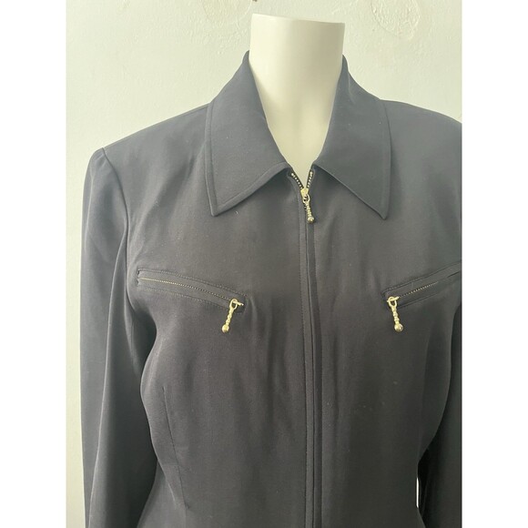 80s Allison Taylor Black Career Jacket Size M Business Casual Full Zip Fitted - Picture 5 of 5